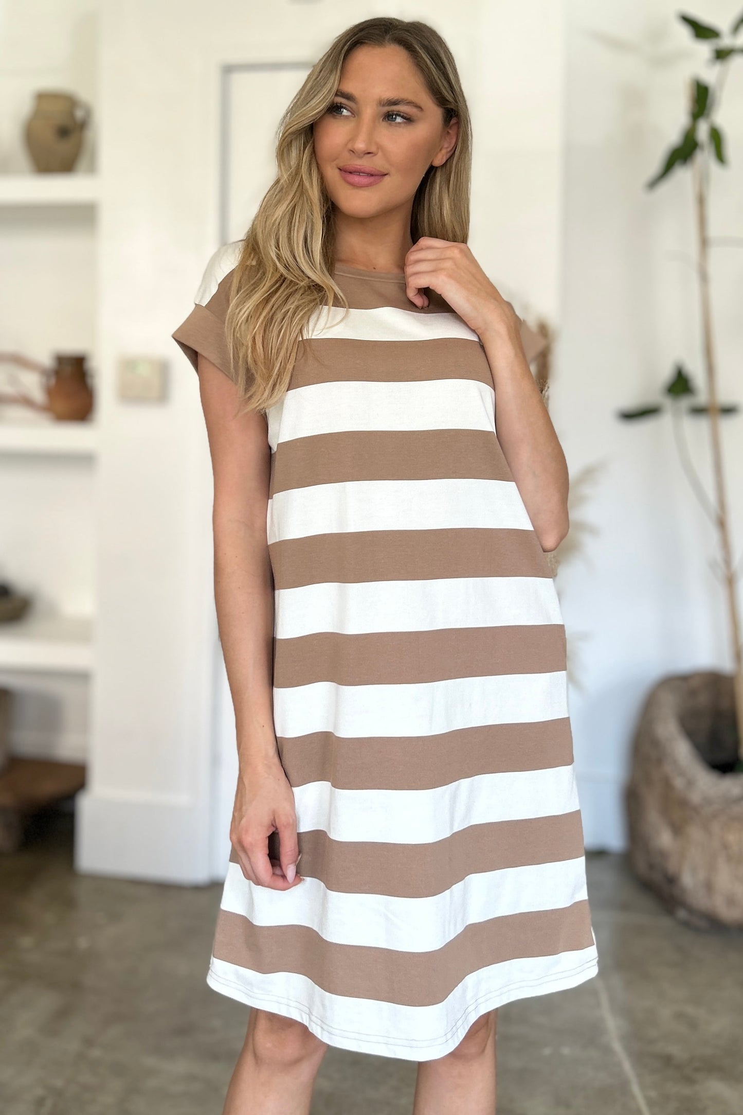 Basic Bae Striped Round Neck Mini Dress