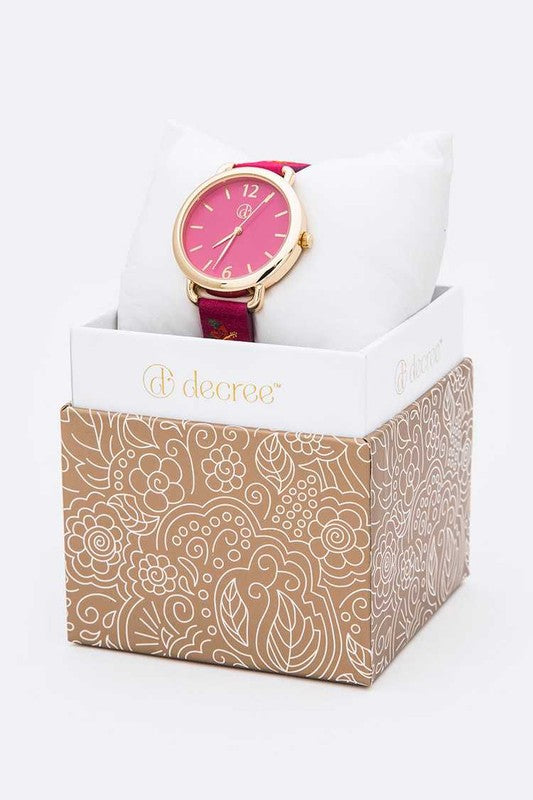 Floral Flair Embroidered Band Fashion Watch