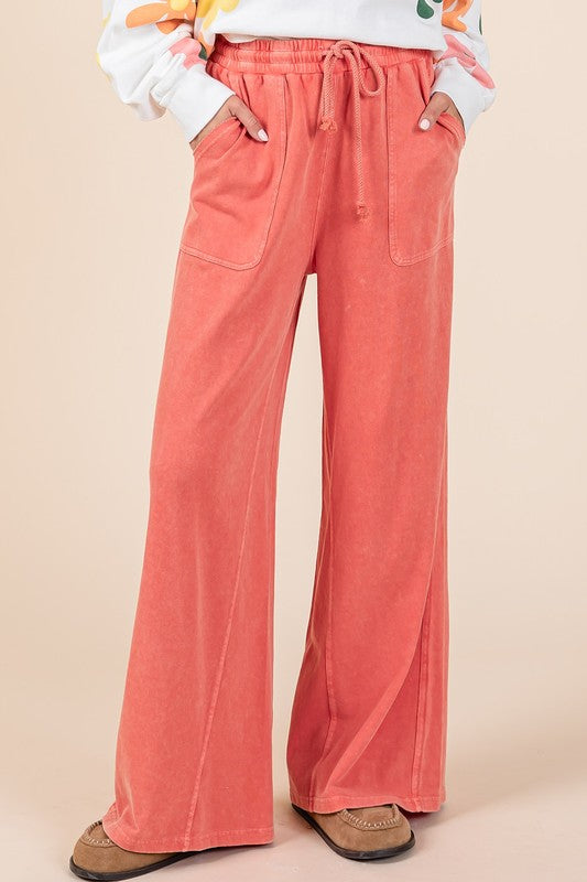 French Terry Drawstring Wide Leg Pants