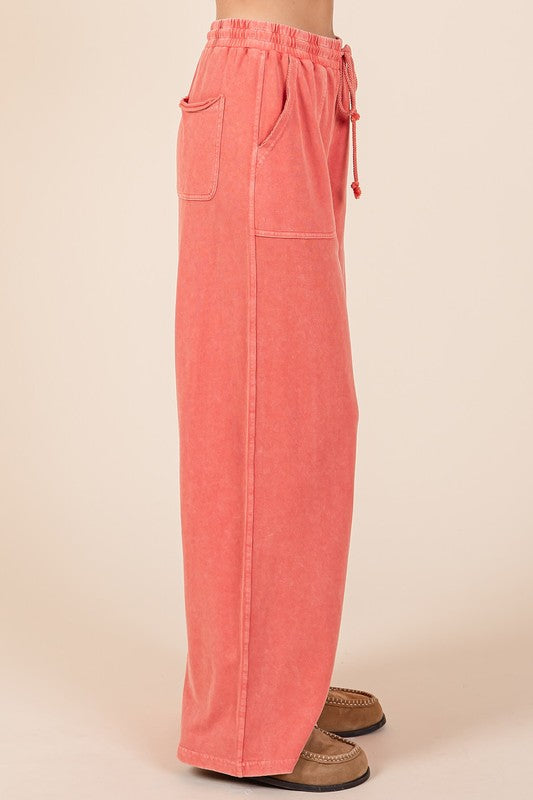 French Terry Drawstring Wide Leg Pants