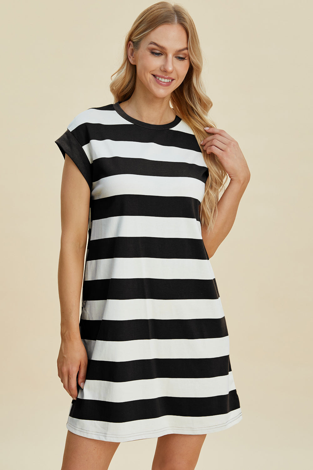 Basic Bae Striped Round Neck Mini Dress