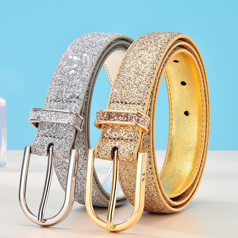 Women's Faux Leather Sequins Decorative Belt