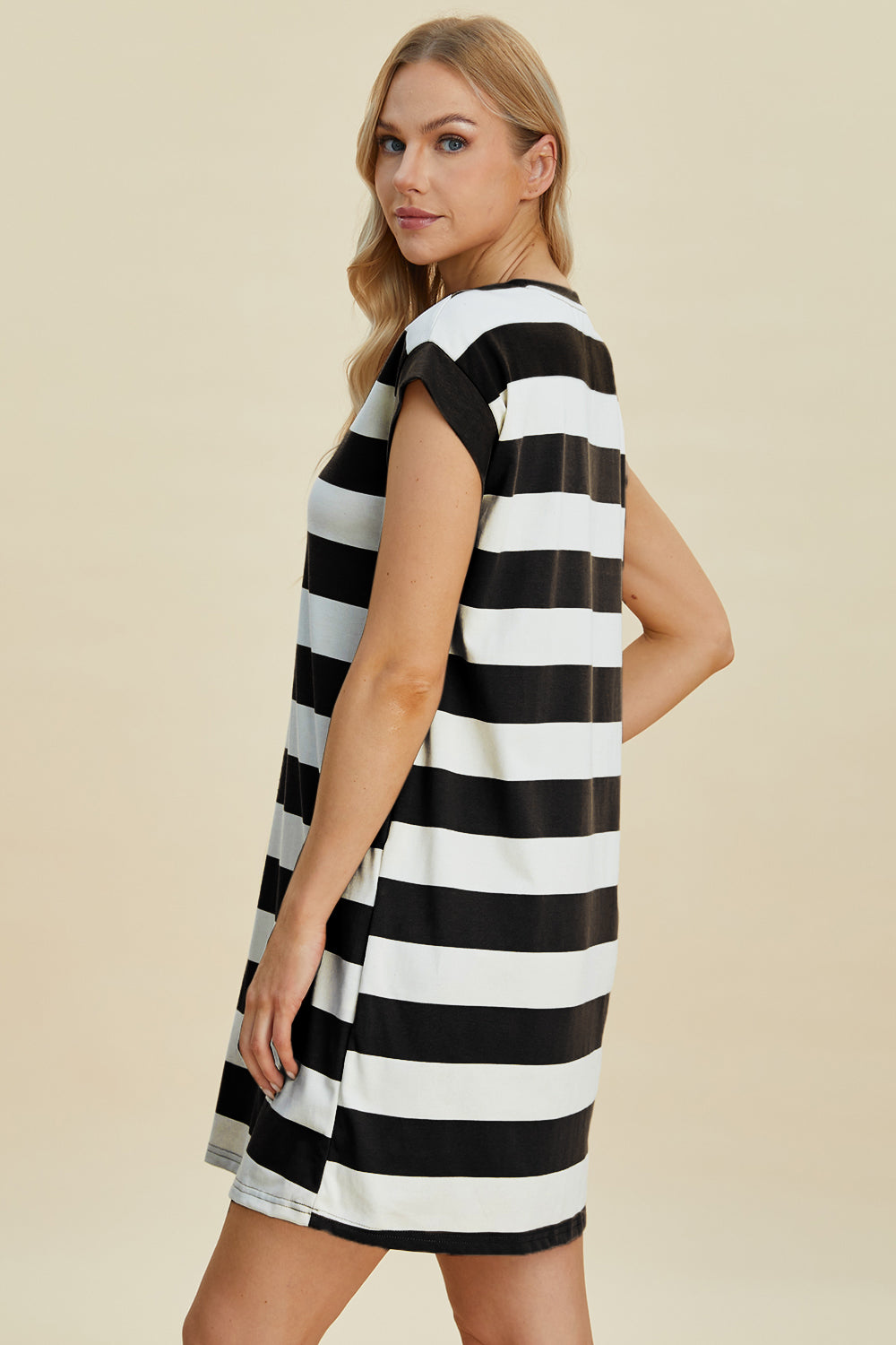 Basic Bae Striped Round Neck Mini Dress