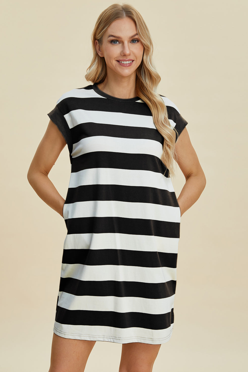 Basic Bae Striped Round Neck Mini Dress