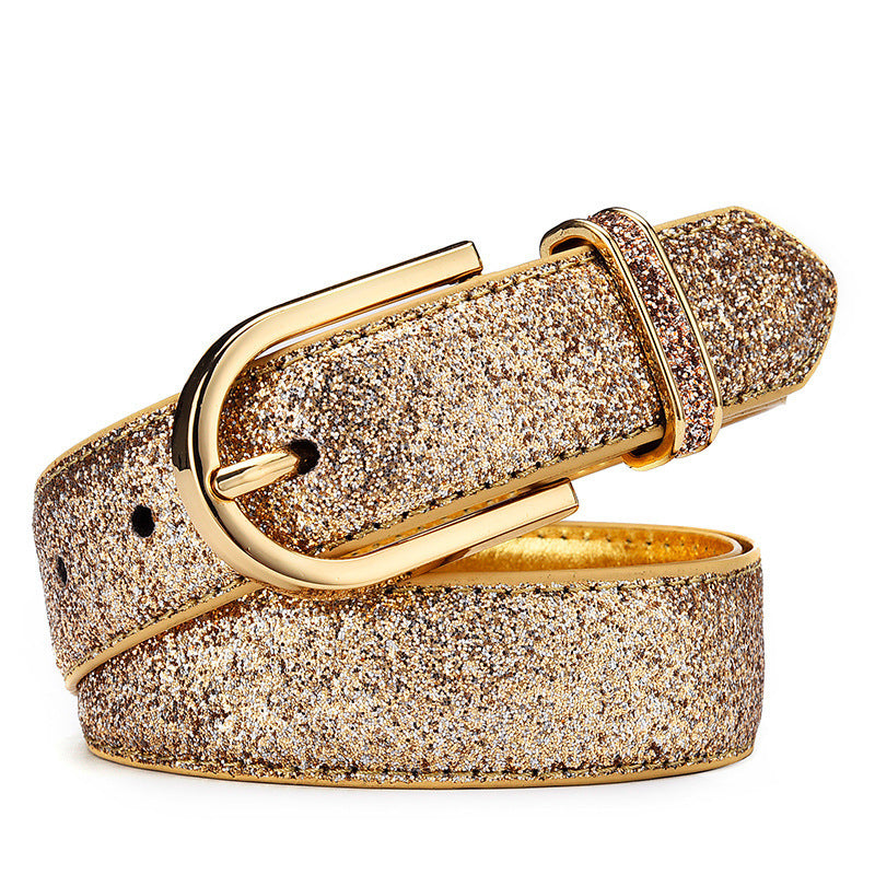 Women's Faux Leather Sequins Decorative Belt