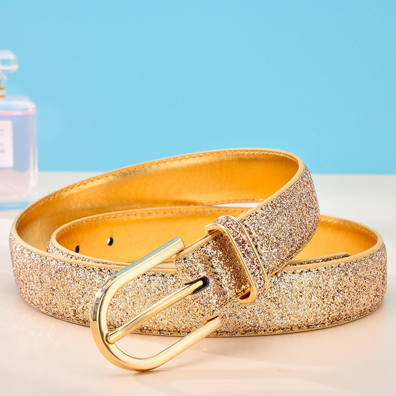 Women's Faux Leather Sequins Decorative Belt