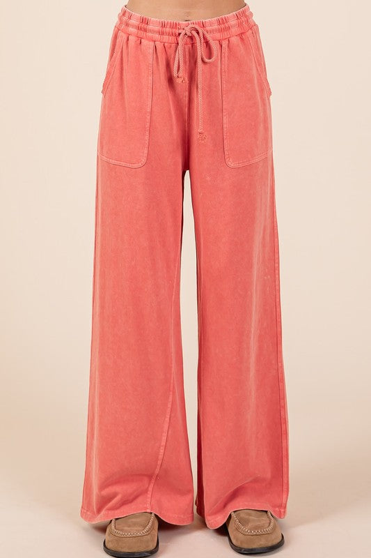 French Terry Drawstring Wide Leg Pants