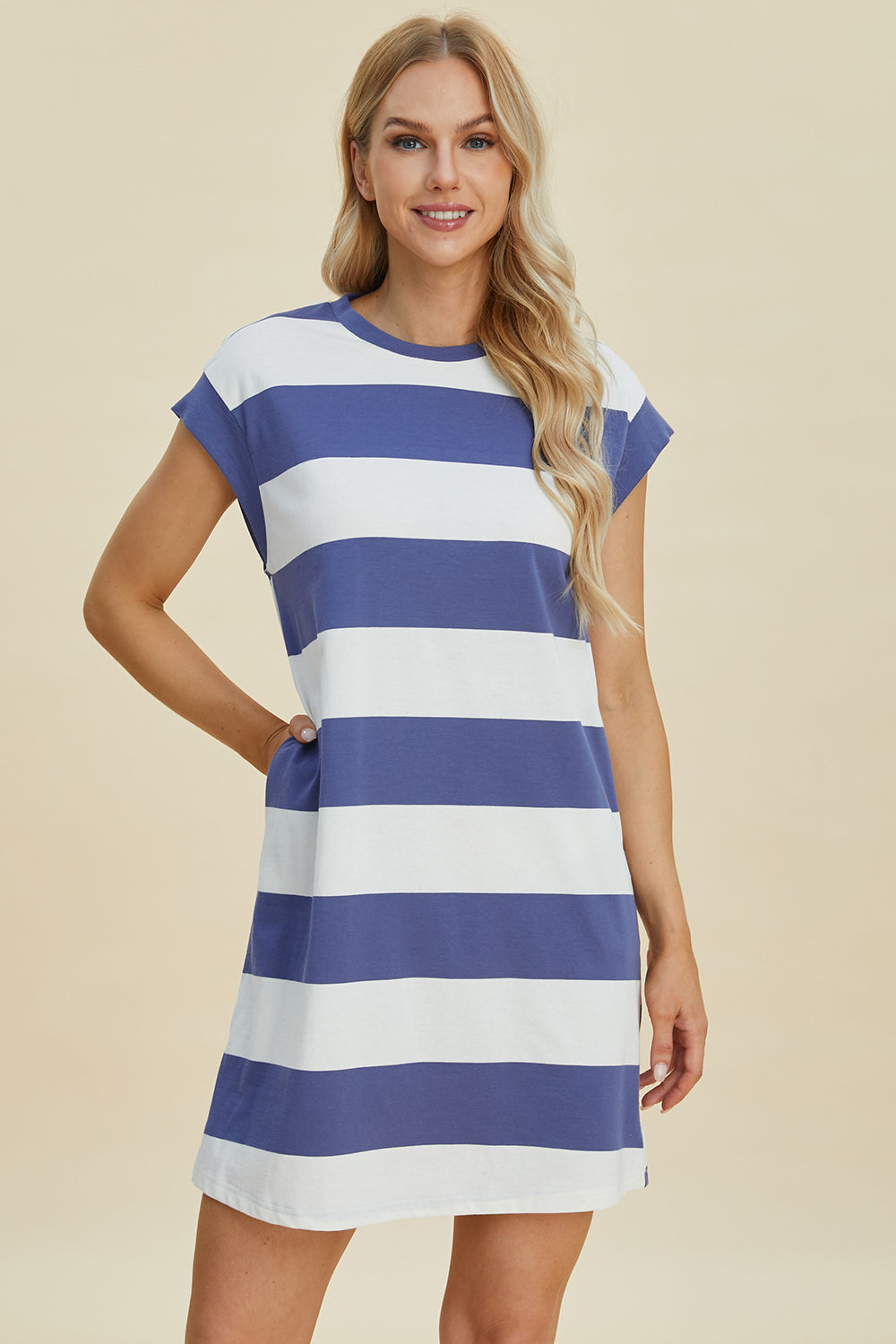 Basic Bae Striped Round Neck Mini Dress