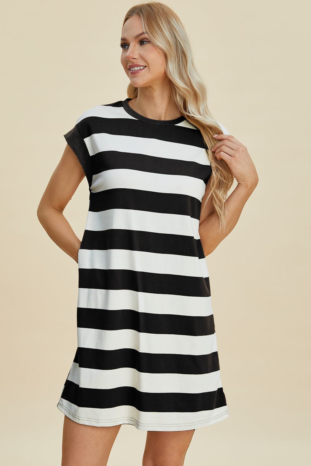 Basic Bae Striped Round Neck Mini Dress