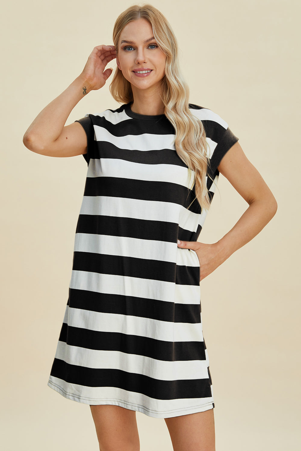 Basic Bae Striped Round Neck Mini Dress