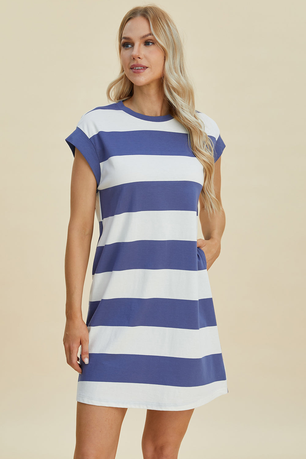 Basic Bae Striped Round Neck Mini Dress