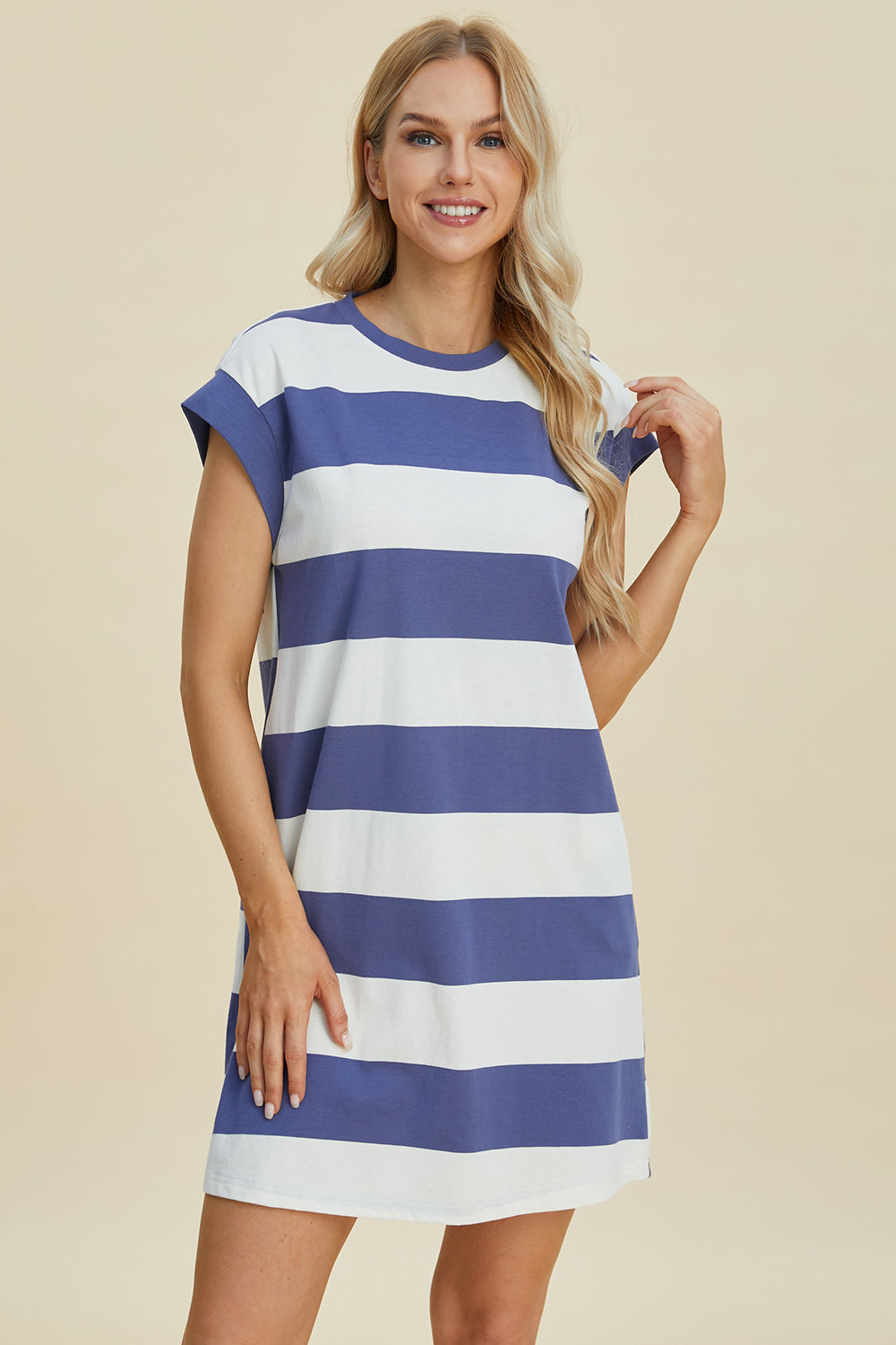 Basic Bae Striped Round Neck Mini Dress